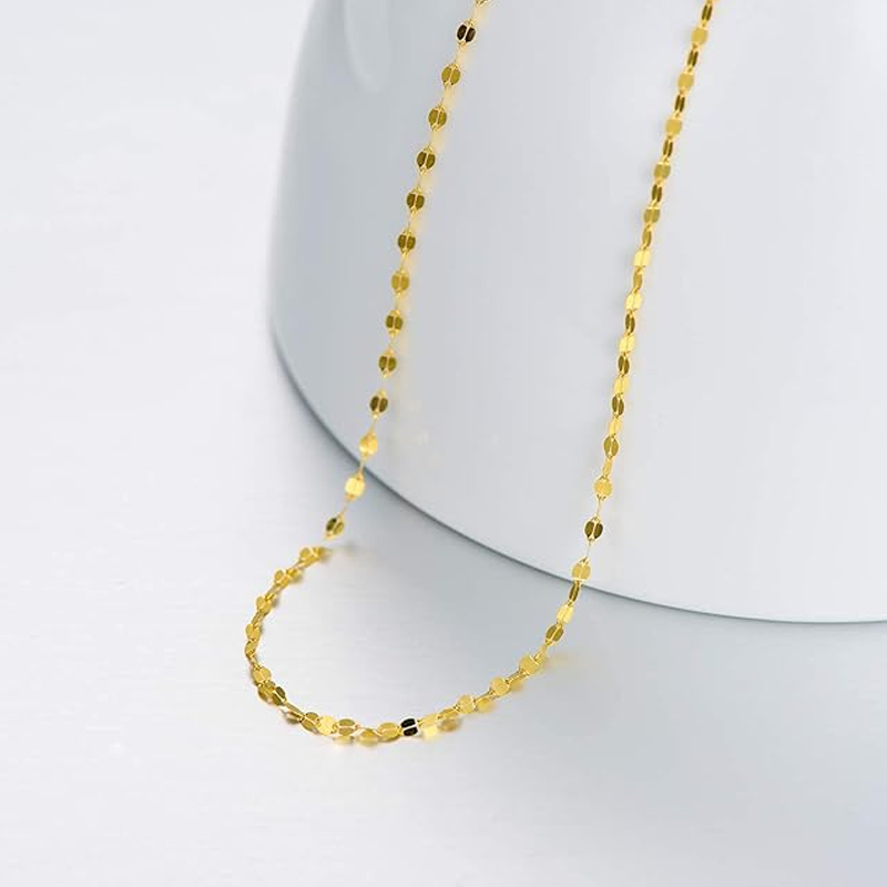 18K Gold Mirror Link Chain Necklace for Women