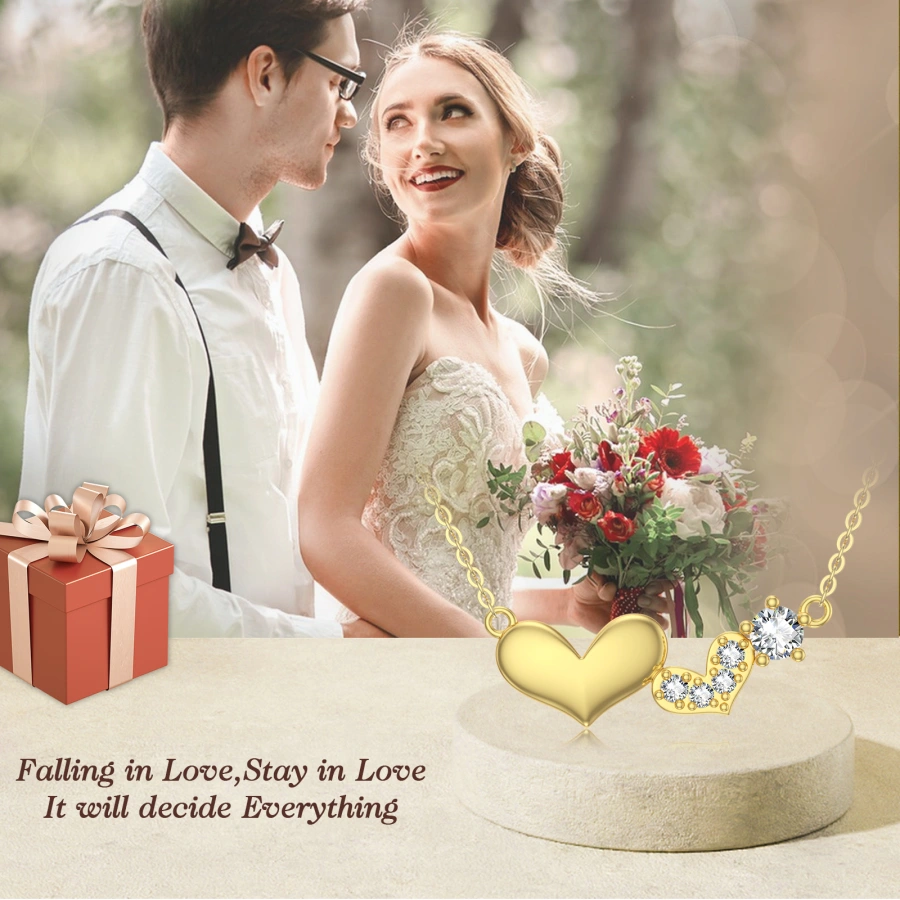 Gold Vermwil Moissanite Heart With Heart Necklace for Women