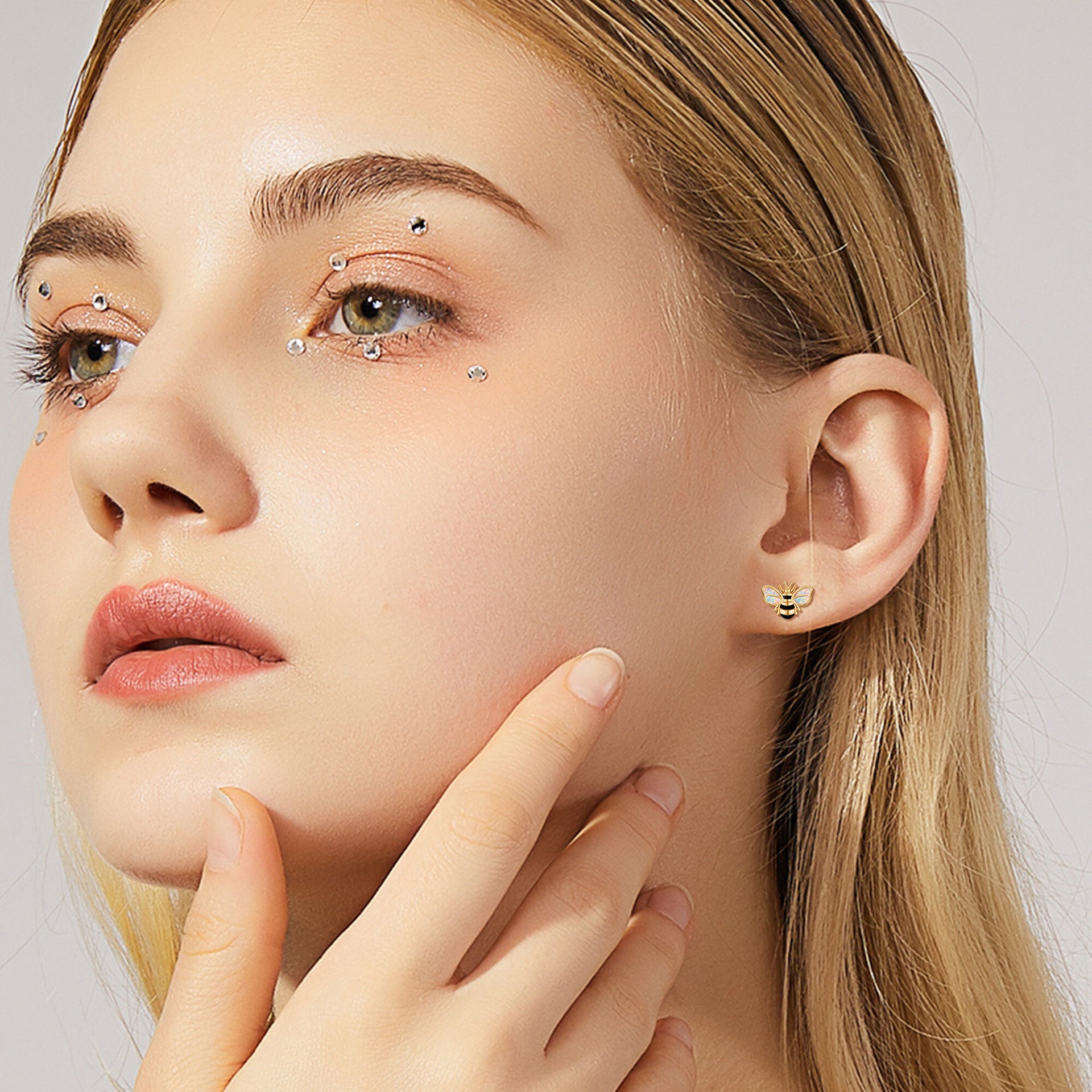 14K Gold Opal Bee Stud Earrings