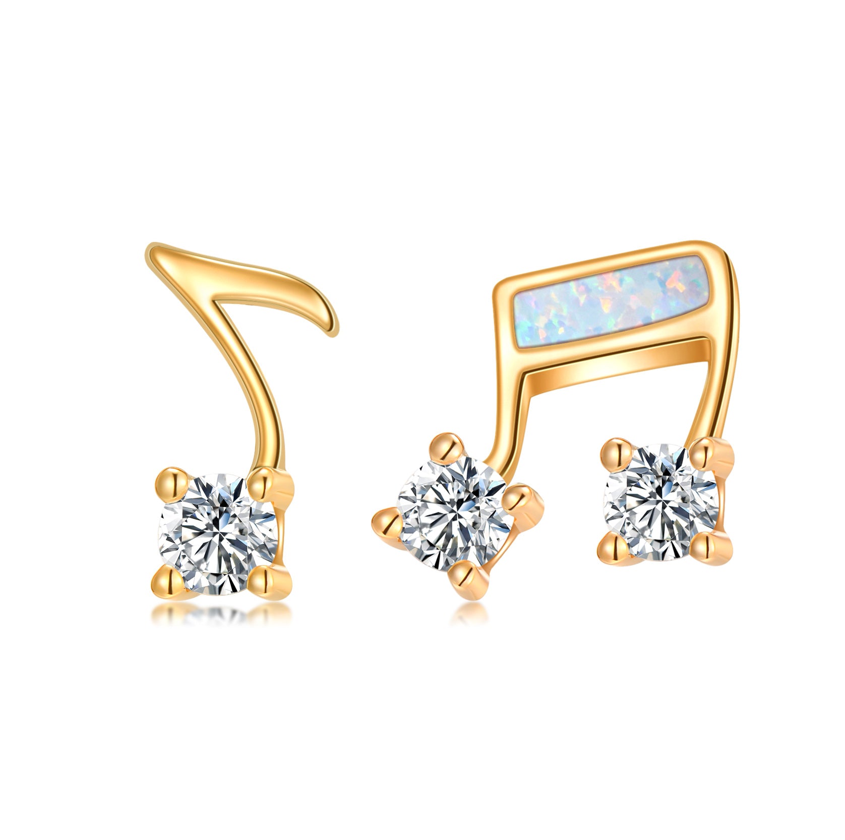 14K Gold Cubic Zirconia & Opal Music Symbol Stud Earrings