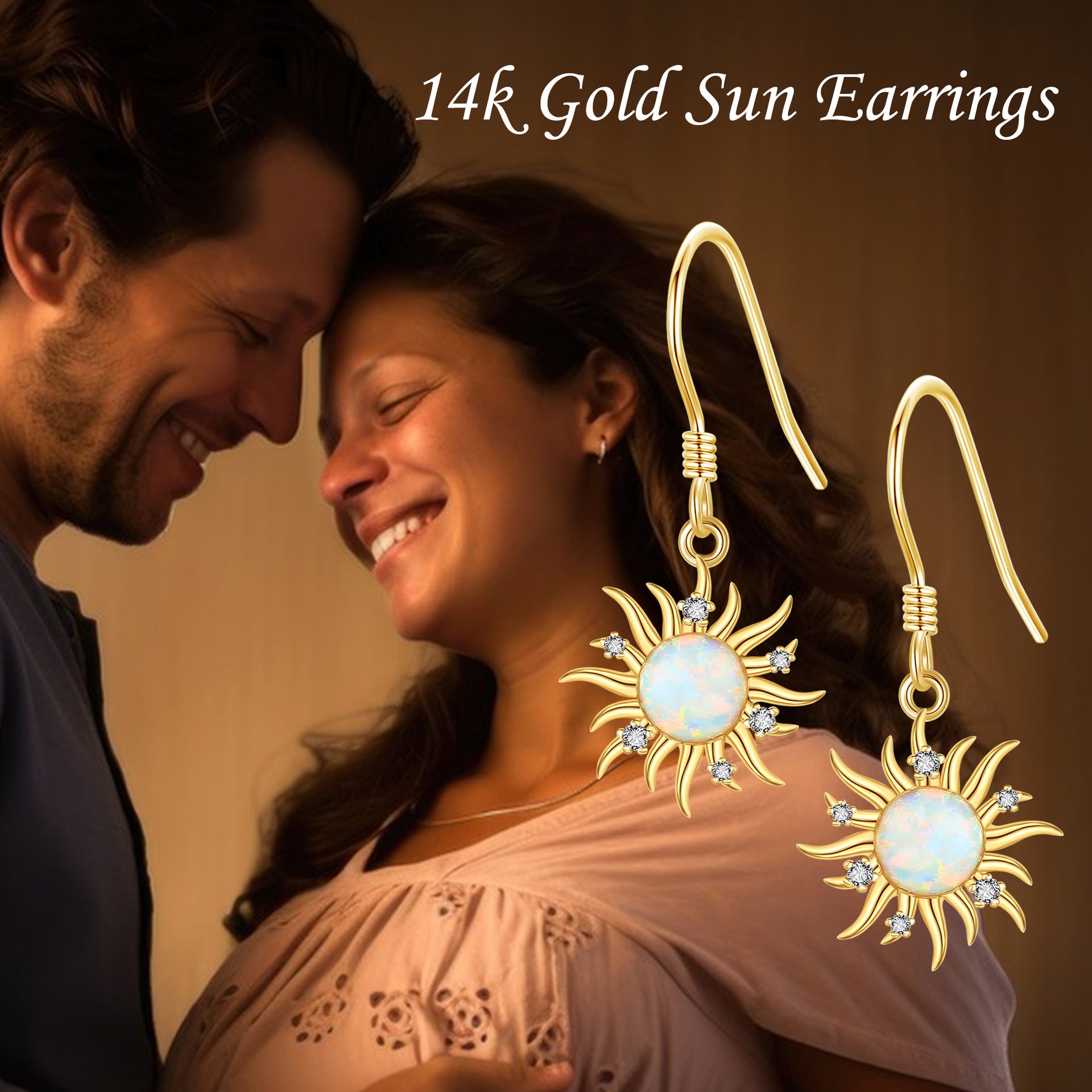 14K Gold Opal Sun Drop Earrings