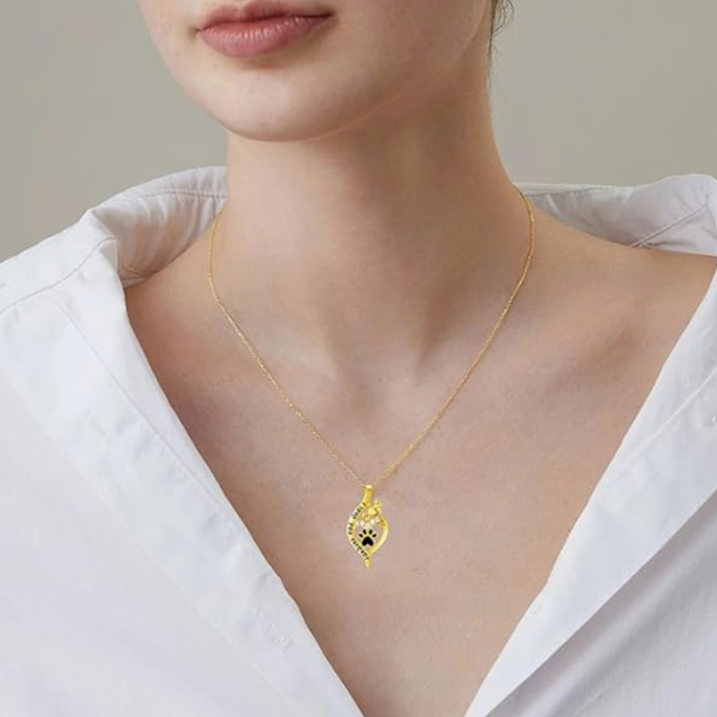 Gold Vermeil Paw Bone Infinity Symbol Necklace with Engraved Word for Women