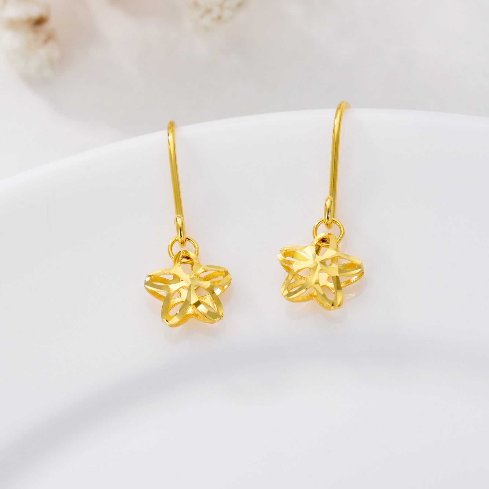 18K Gold Peach Blossom Drop Earrings