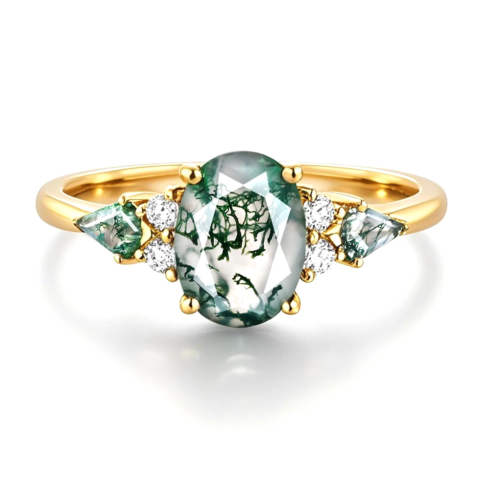 Sterling Silver with Yellow Gold Plated Pear Cut Moss Agate Engagement Ring