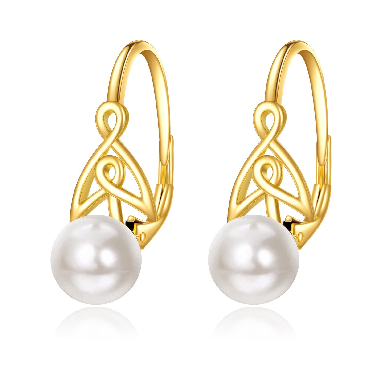 14K Gold Pearl Celtic Knot Hoop Earrings