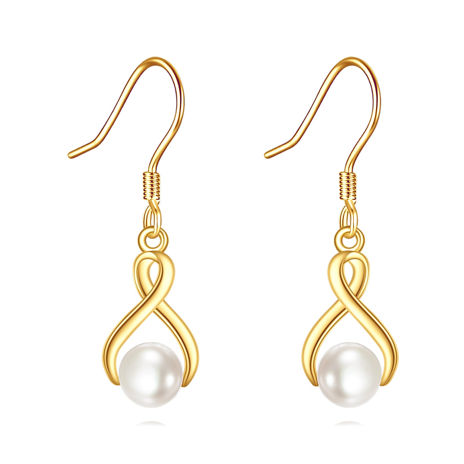 14K Gold Pearl Infinity Symbol Drop Earrings
