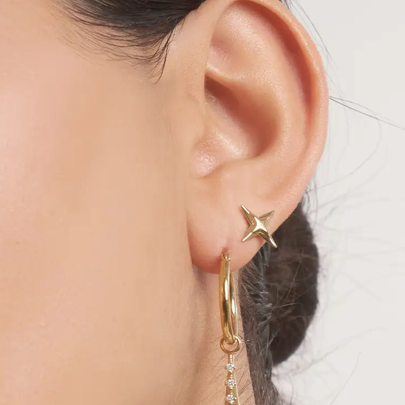 Gold Vermeil Pentagram Stud Earrings for Women