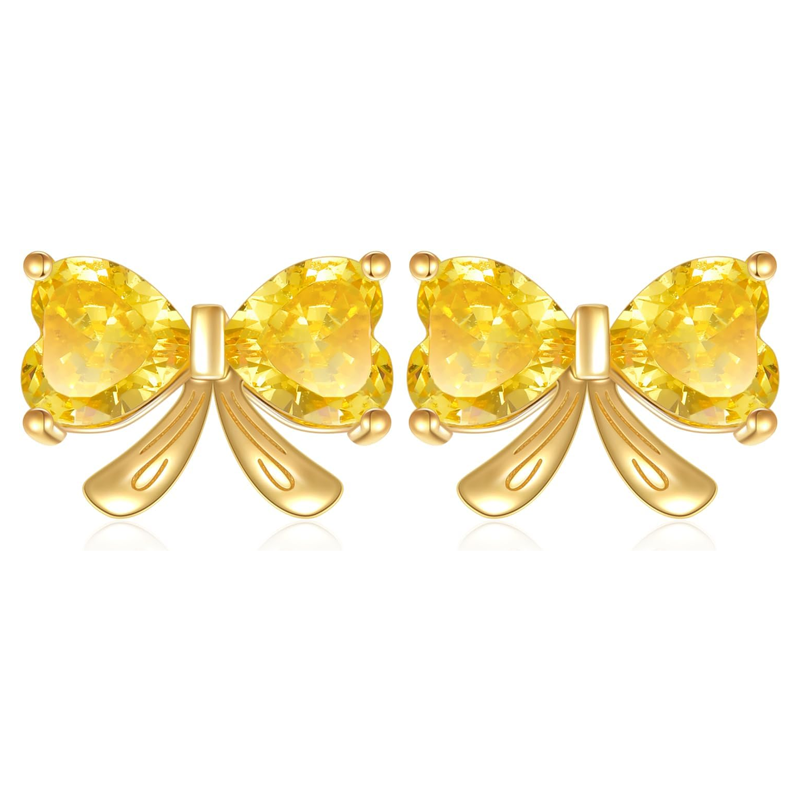 Gold Vermeil Personalized Birthstone & Bow Stud Earrings for Women