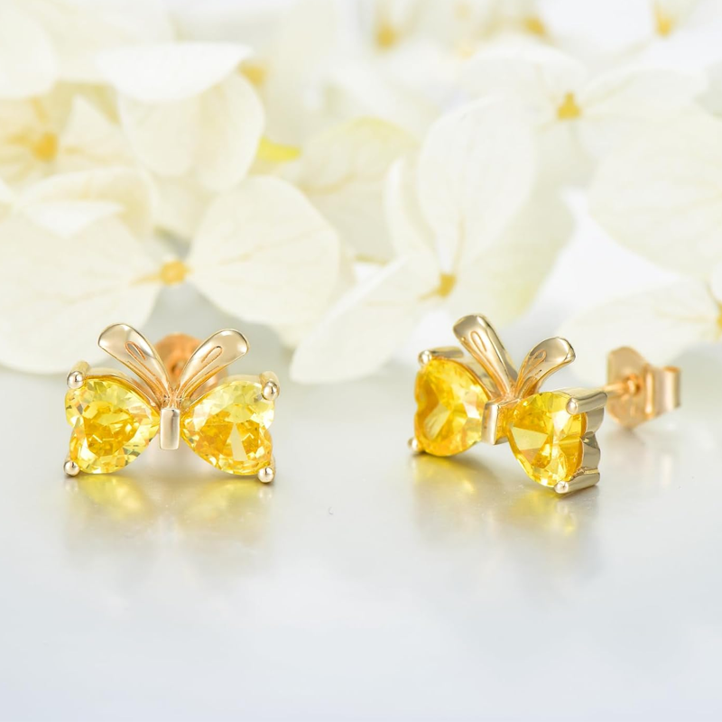 Gold Vermeil Personalized Birthstone & Bow Stud Earrings for Women
