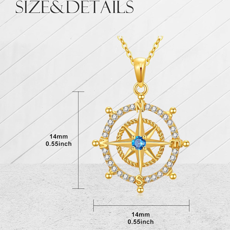 Gold Vermeil Personalized Birthstone & Compass Necklace for Women
