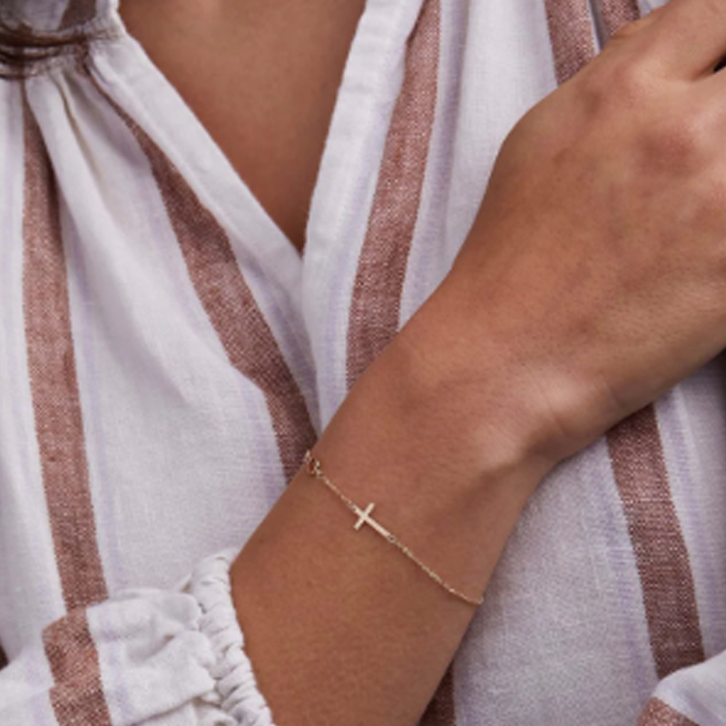 Gold Vermeil Personalized Birthstone & Cross Bracelet for Women