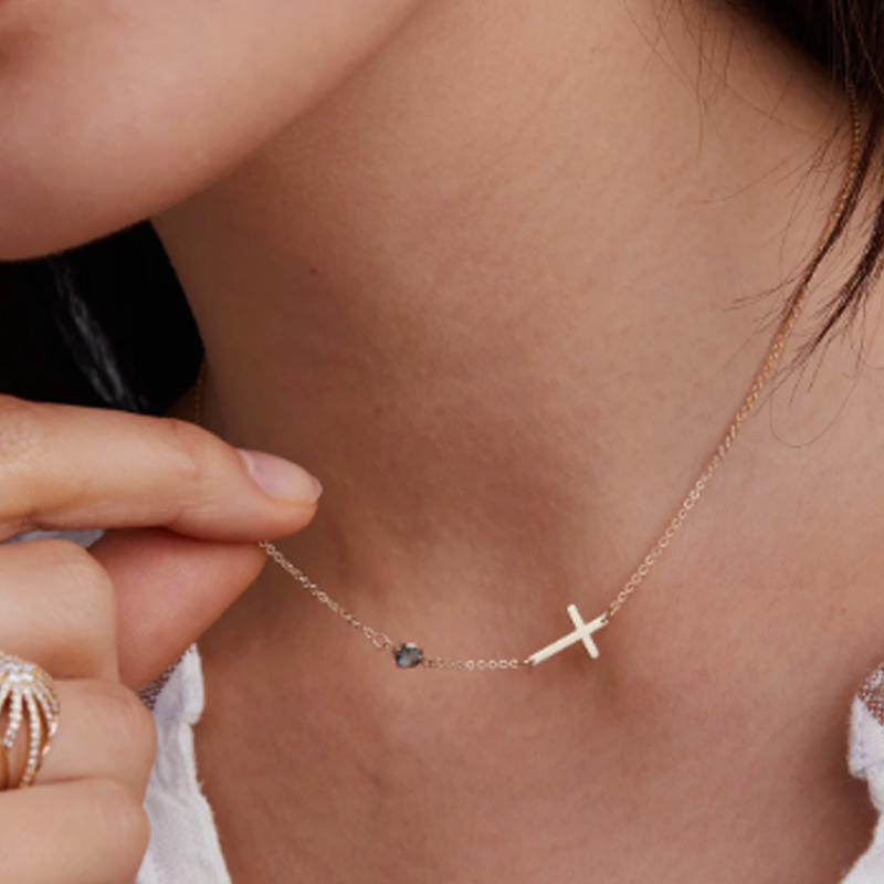 Gold Vermeil Personalized Birthstone Cross & Infinity Symbol Necklace for Women