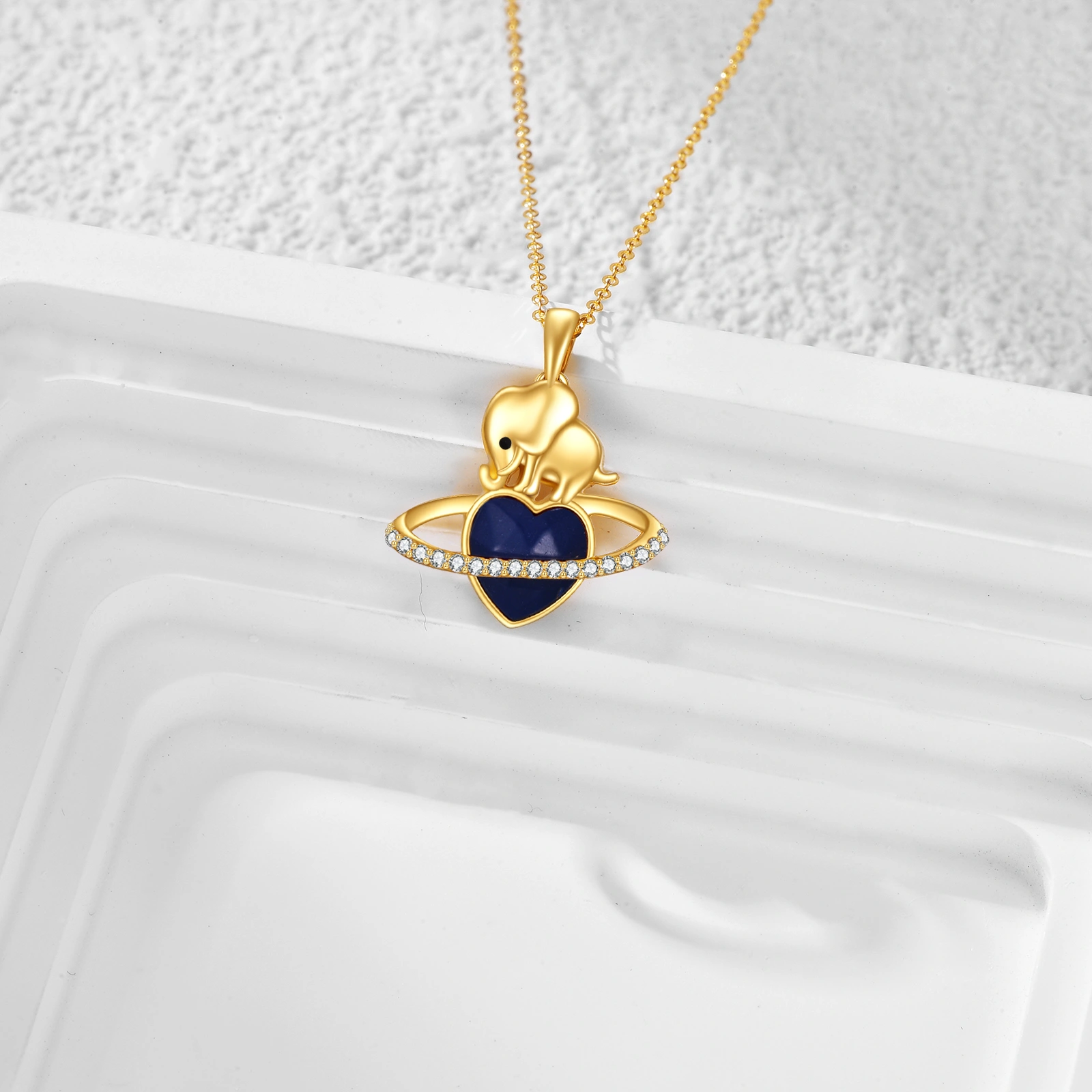 Gold Vermeil Personalized Birthstone Elephant & Heart Planet Necklace for Women
