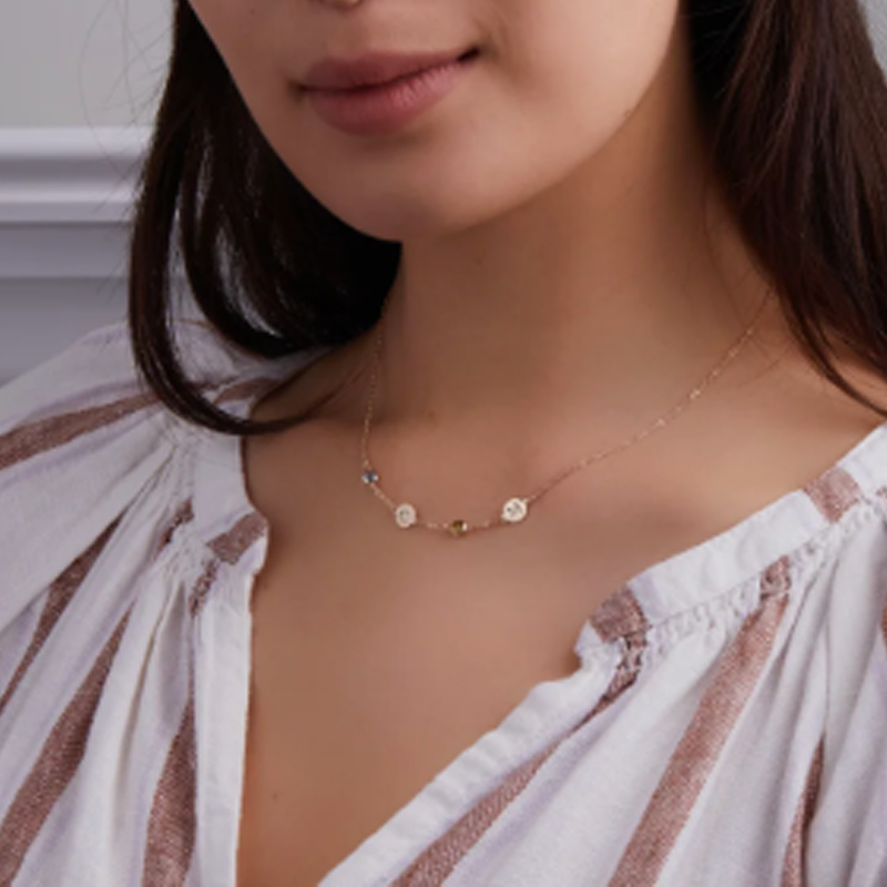 Gold Vermeil Personalized Birthstone Initial Cable Chain Necklace for Women