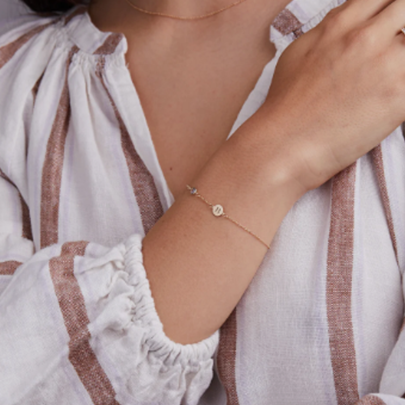 Gold Vermeil Personalized Birthstone Initial Charm Bracelet for Women