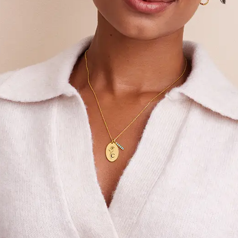 Gold Vermeil Personalized Birthstone & Initial Letter Necklace for Women