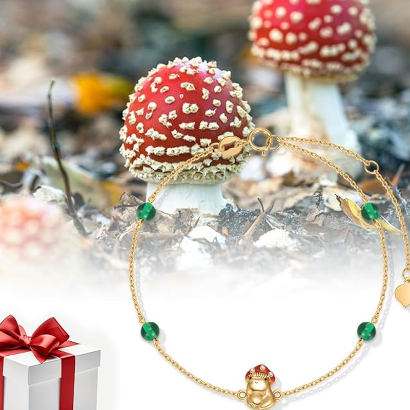 Gold Vemeil Personalized Birthstone Mushroom Charm Bracelet for Women