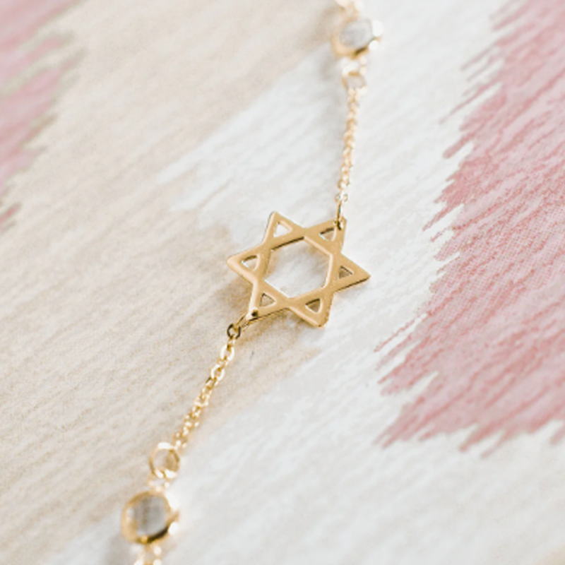 Gold Vermeil Personalized Birthstone & Star Of David Necklace for Women