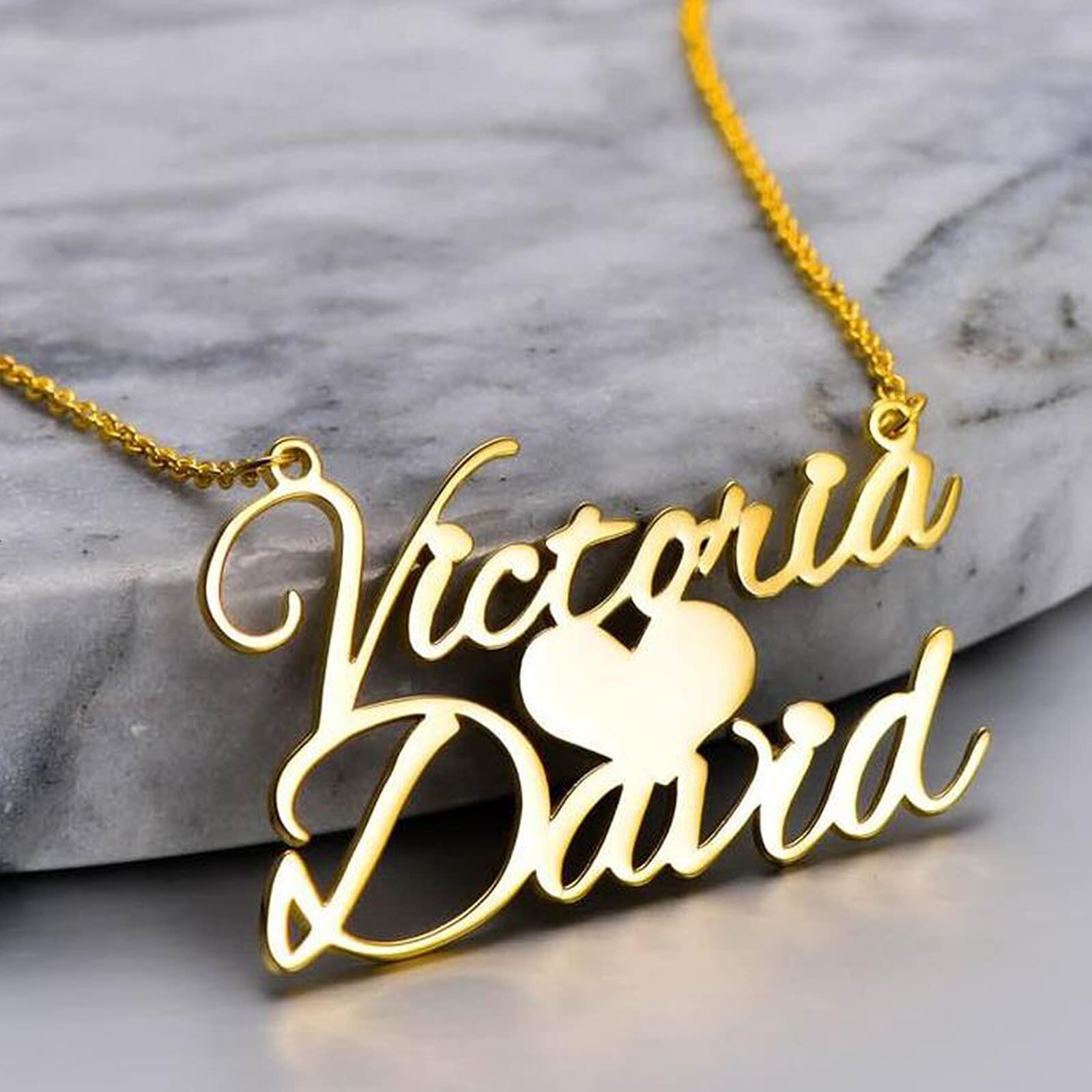 10K Gold Personalized Classic Name & Heart Pendant Necklace