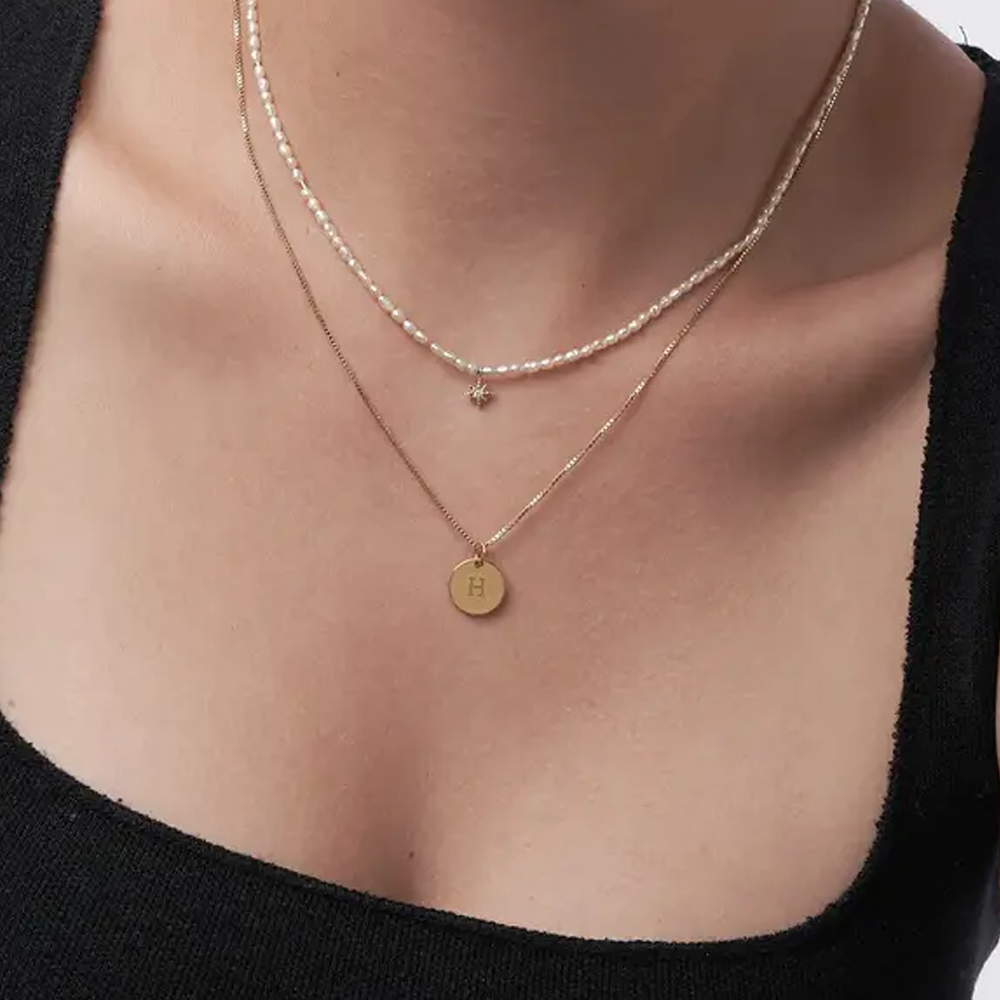 Gold Vermeil Personalized Initial Coin Necklace for Women Men