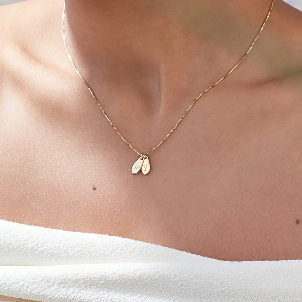 Gold Vermeil Personalized Initial Drop Box Chain Necklace for Women