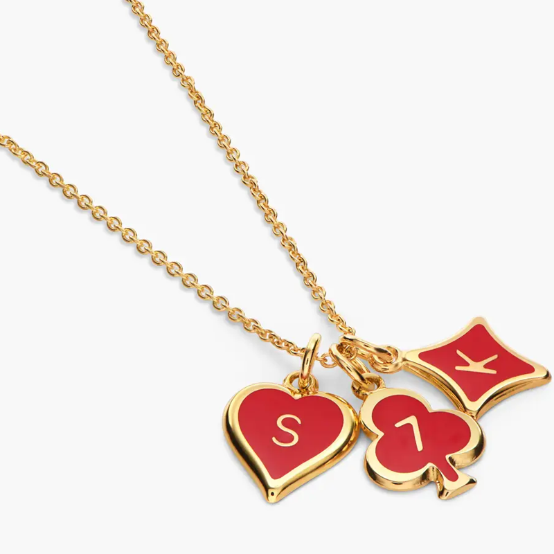 Gold Vermeil Personalized initial Red Heart Necklace for Women