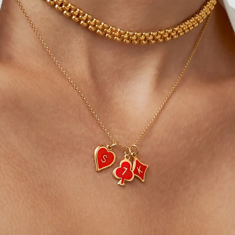Gold Vermeil Personalized initial Red Heart Necklace for Women