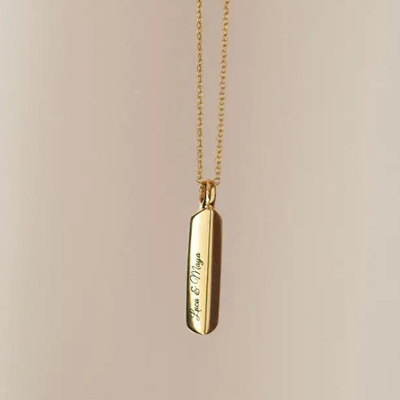Gold Vermeil Personalized Name Bar Necklace for Women Men