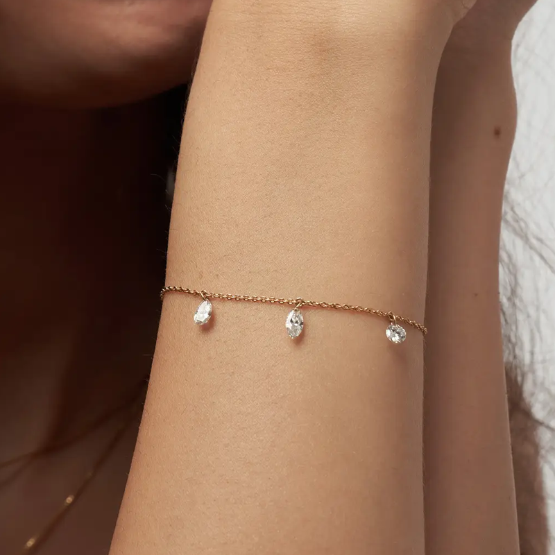 Gold Vermeil Personalized Name Drop Charm Bracelet for Women