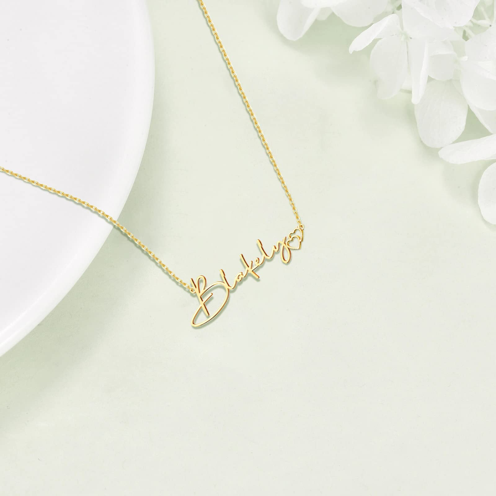 Gold Vermeil Personalized Name & Heart Necklace for Women