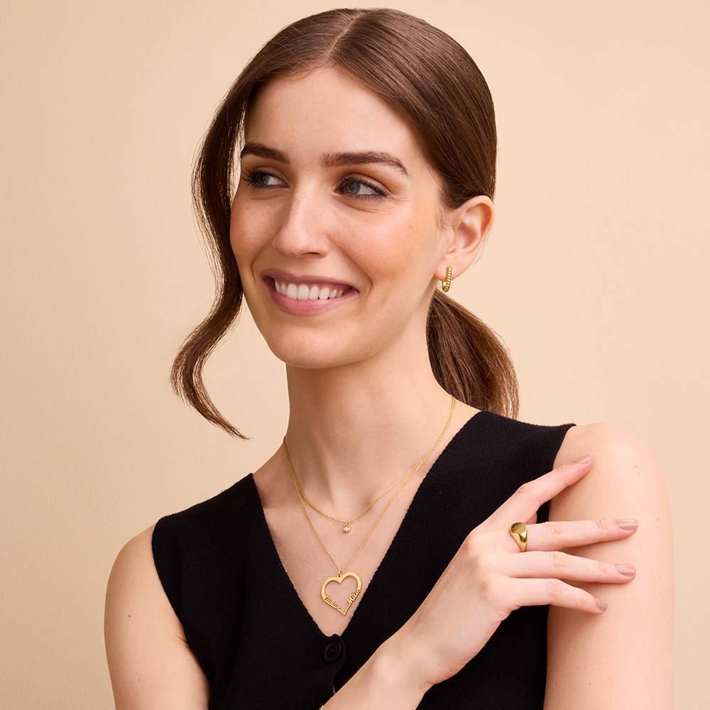 Contour Heart Pendant Necklace with Two Names in Gold Plating
