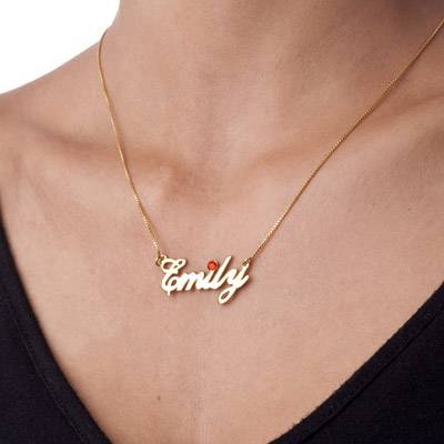 18k Gold-plated Silver and Birthstone Name Necklace