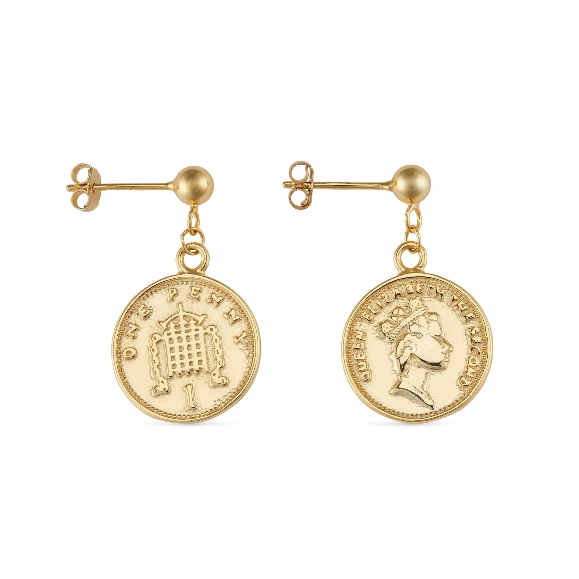 Gold Plated Silver Coin Stud Earrings