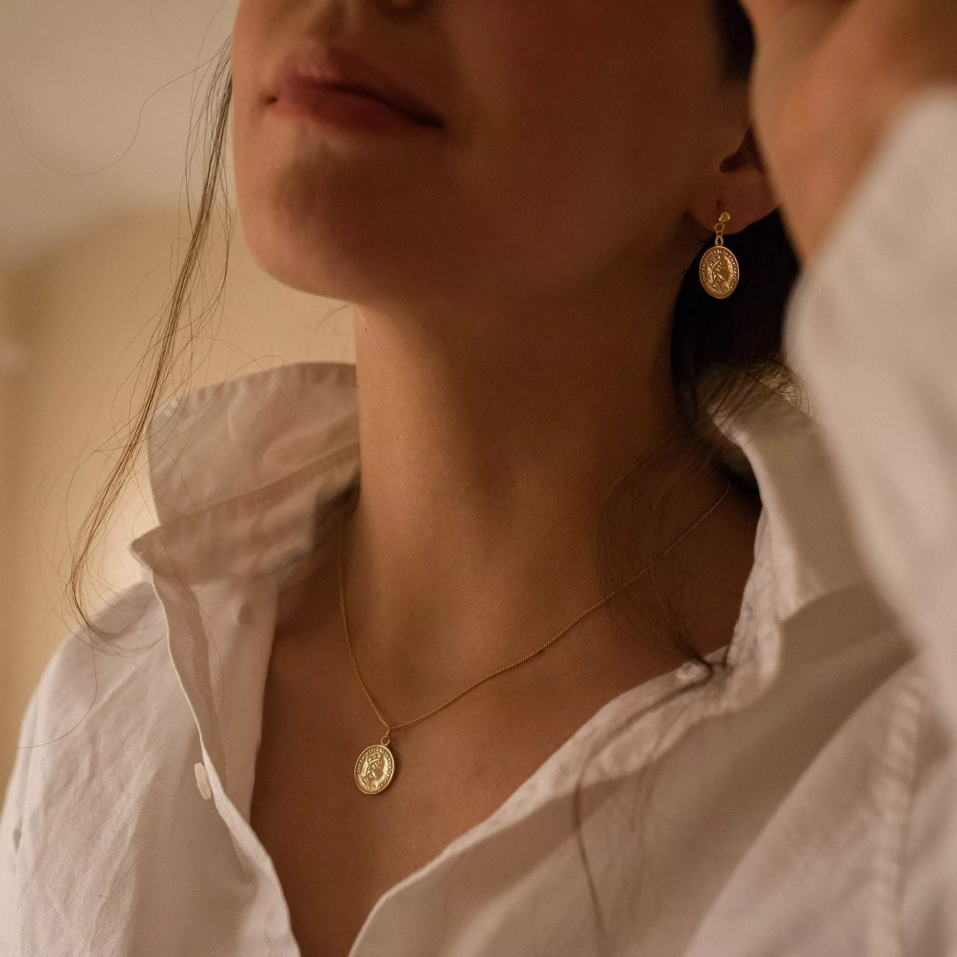 Gold Plated Silver Coin Stud Earrings