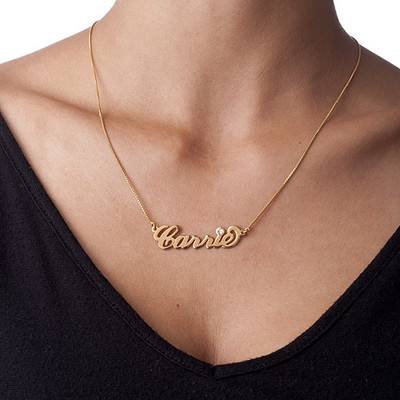 Carrie Name Necklace with Birthstone in Gold Plating