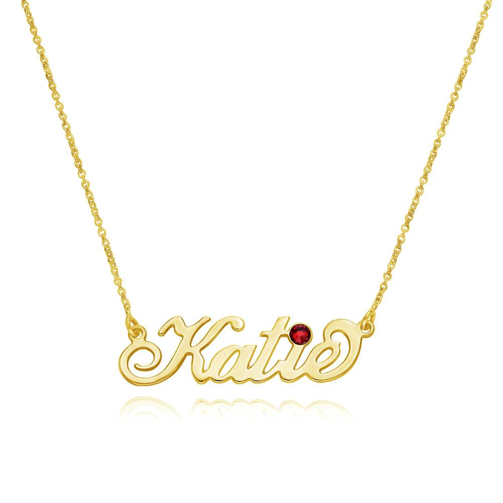 Carrie Name Necklace with Birthstone in Gold Plating