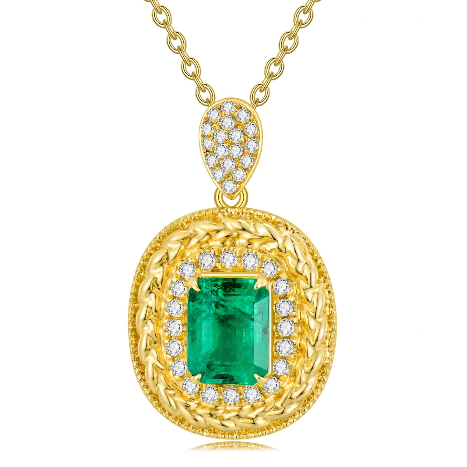 Sterling Silver with Yellow Gold Plated Princess Cut Cubic Zirconia Round Pendant Necklace