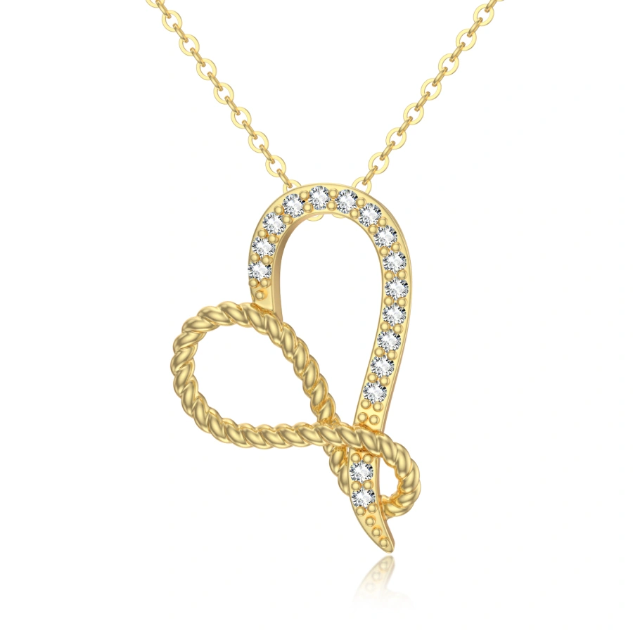 Gold Vermeil Cubic Zirconia Rope Heart Necklace for Women