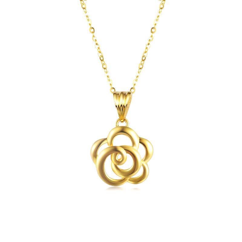 18K Gold Rose Pendant Necklace