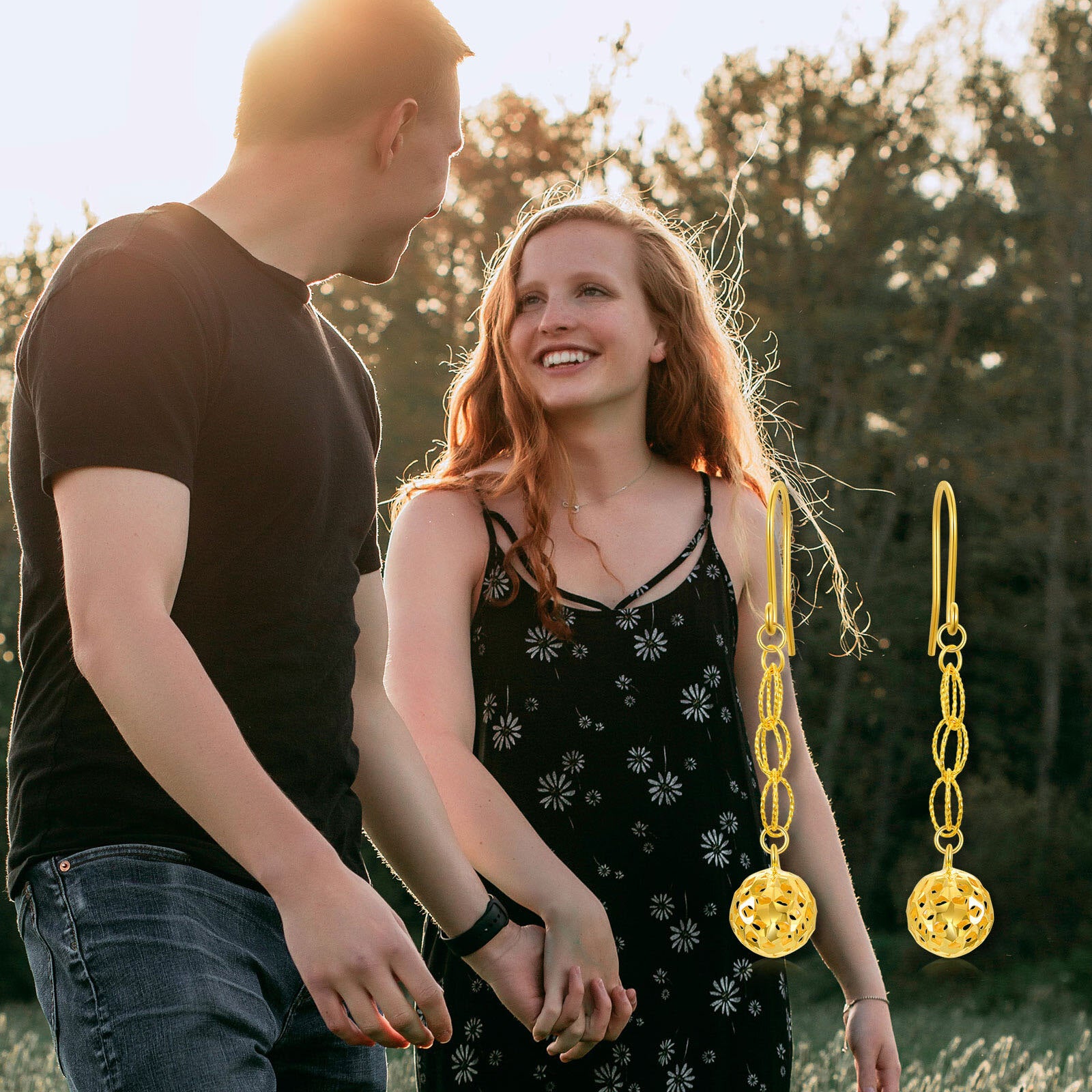 18K Gold Round Drop Earrings