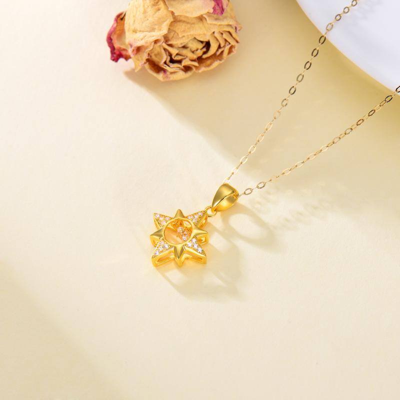 18K Gold Round Cubic Zirconia Stars Calendered Chain Necklace