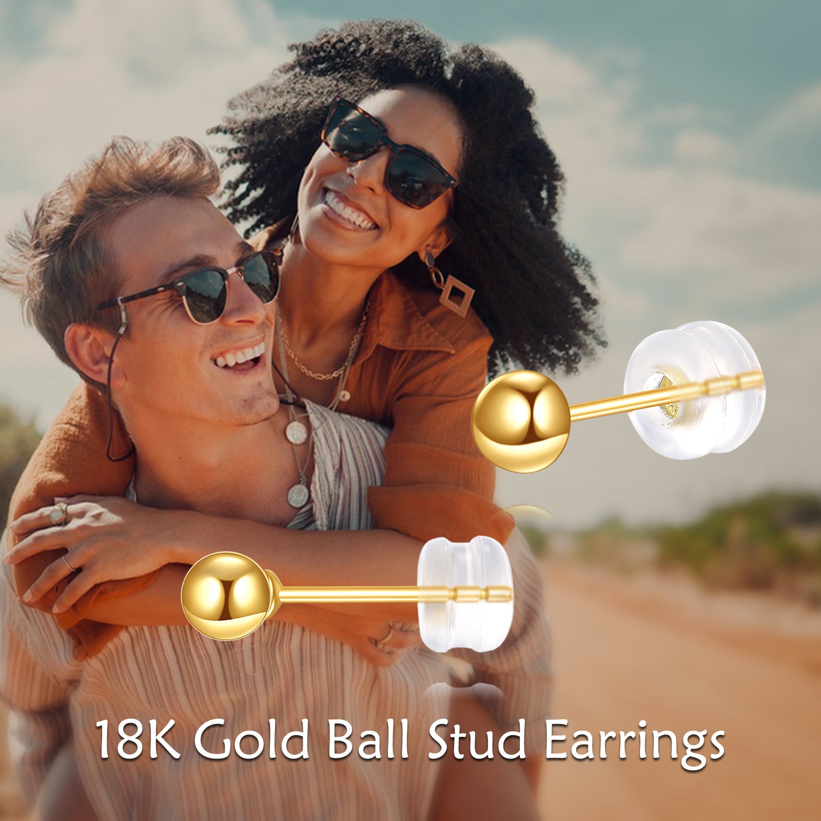 18K Gold Round Stud Earrings