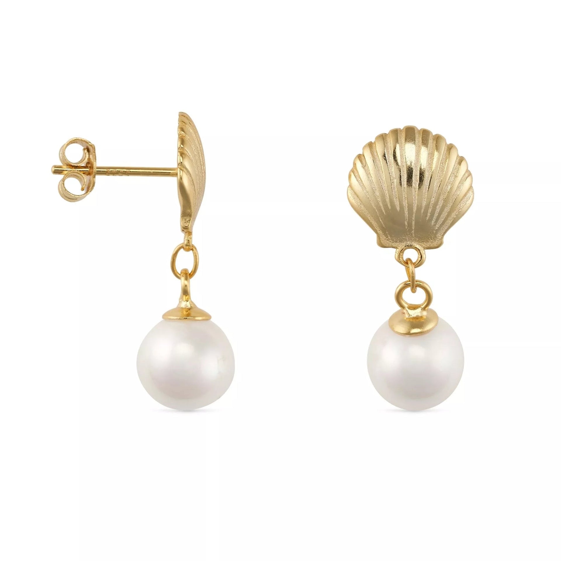 Gold Shell Pearl Mermaid Stud Earrings