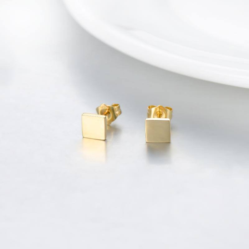 18K Gold Square Stud Earrings