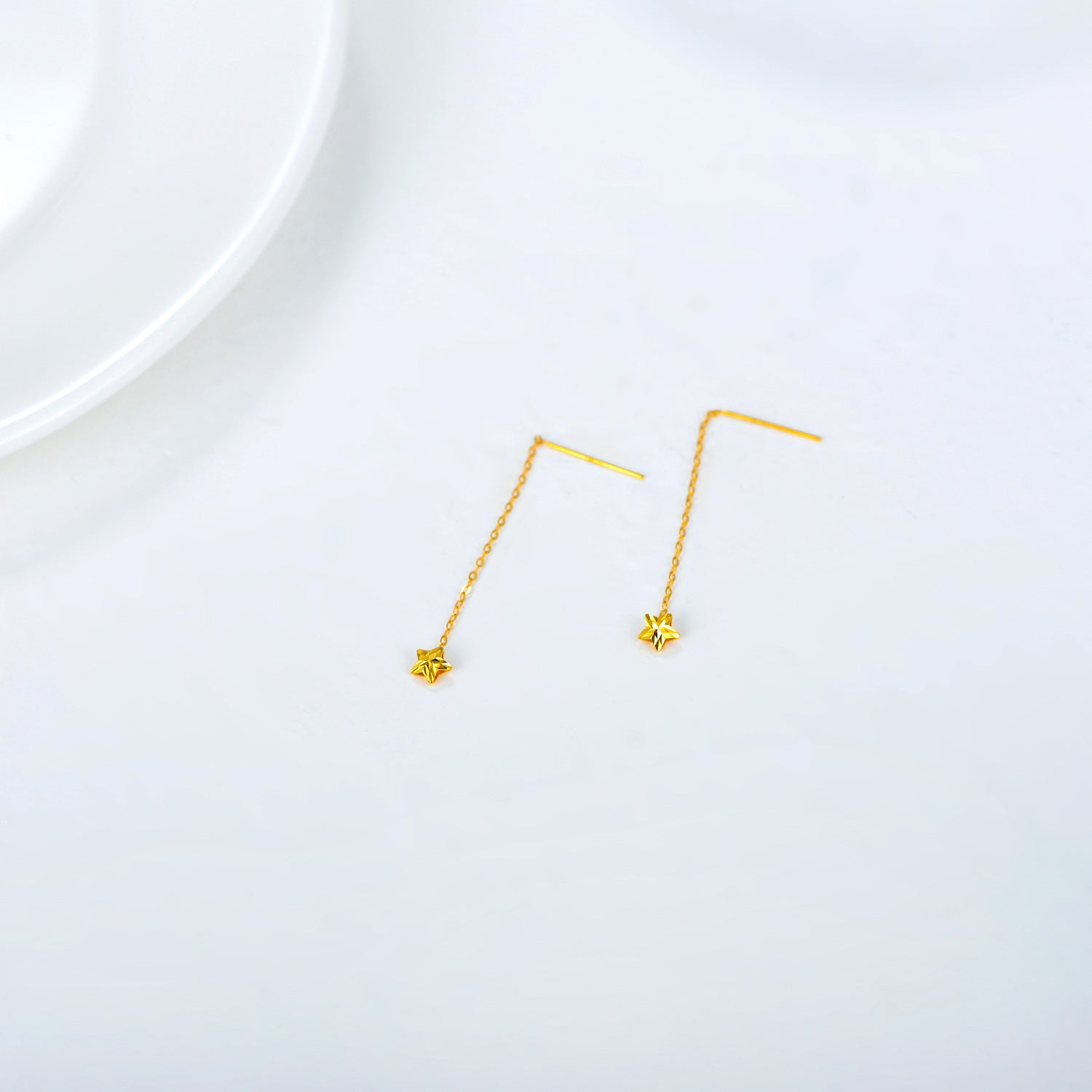 18K Gold Star Drop Earrings