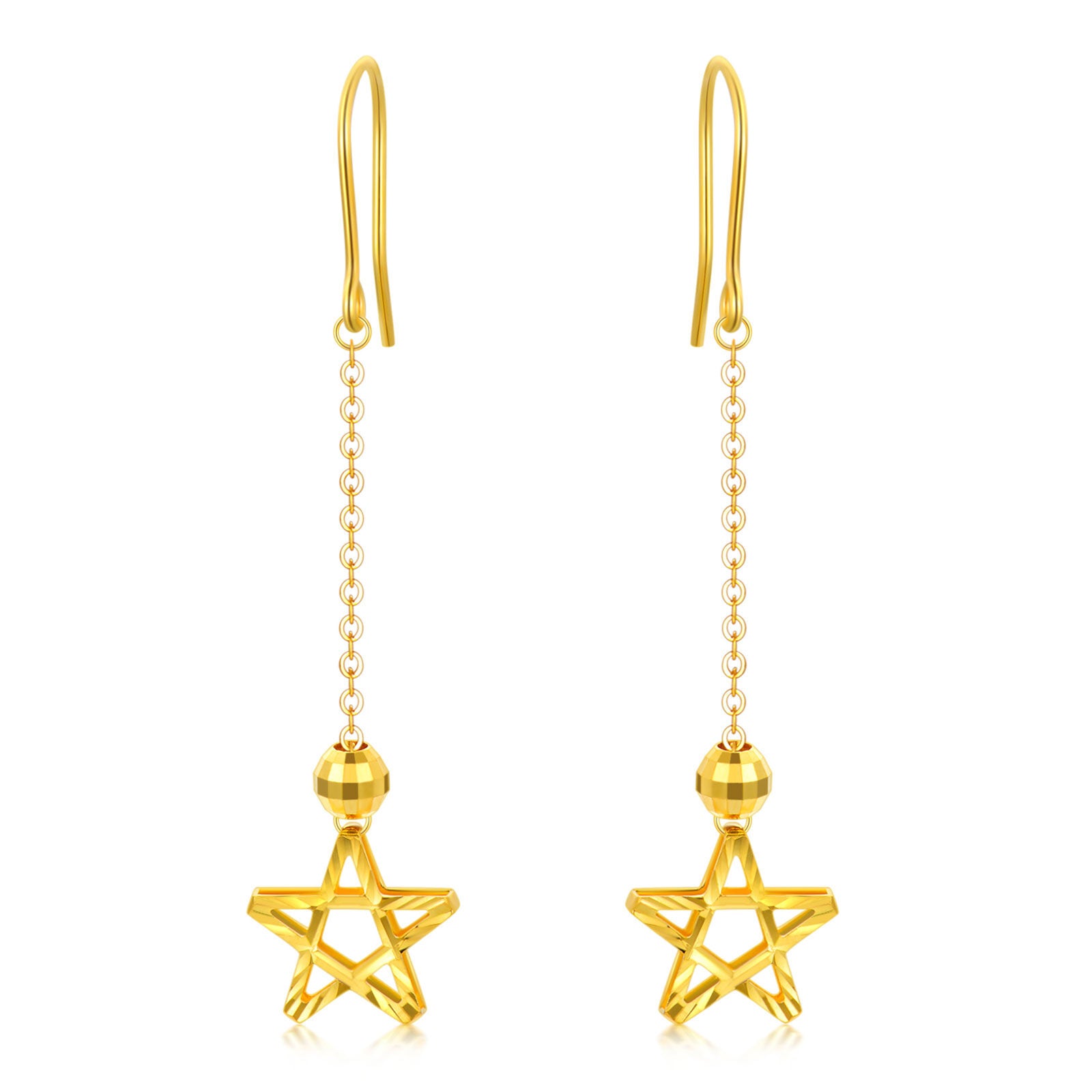 18K Gold Star Drop Earrings