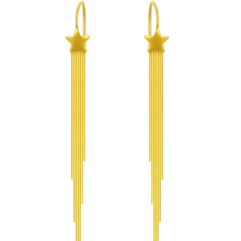 18K Gold Star Drop Earrings for Women