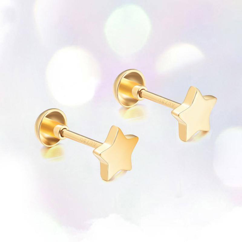18K Gold Star Stud Earrings