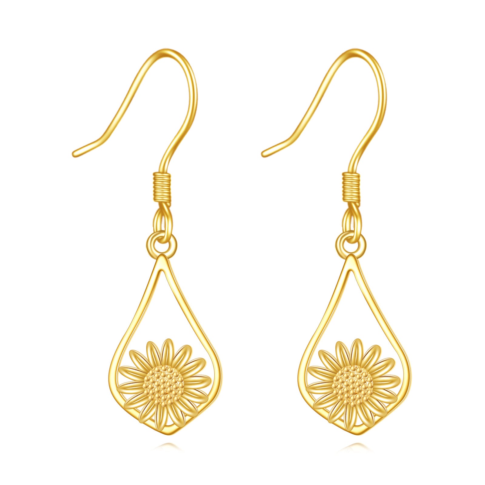 14K Gold Sunflower Drop Earrings
