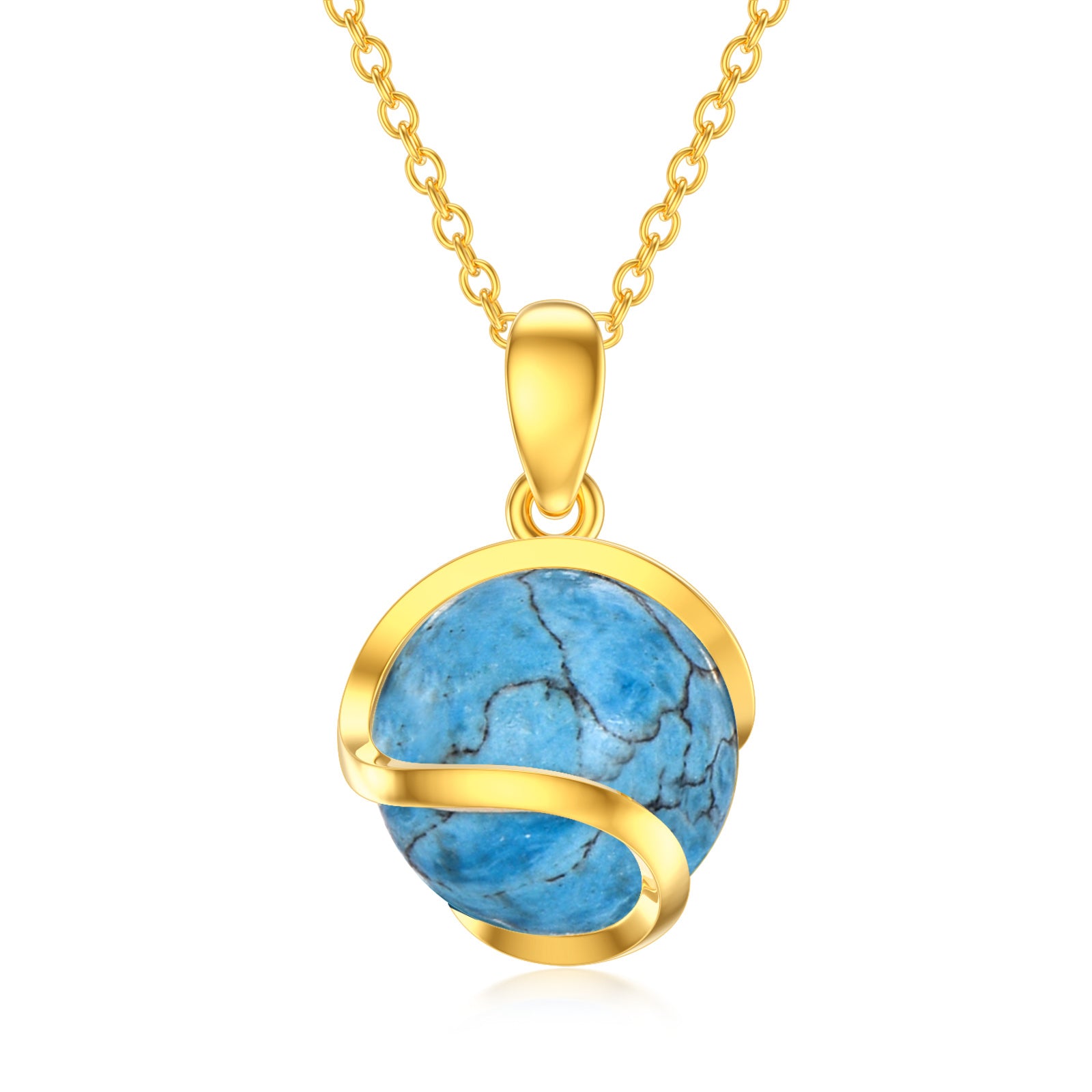 14K Gold Turquoise Bead Pendant Necklace